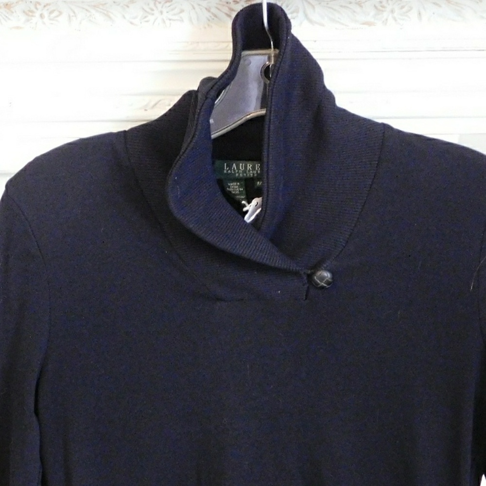 LAUREN RALPH LAUREN BLK SHAWL BUTTON COLLAR TOP - Picture 2 of 2
